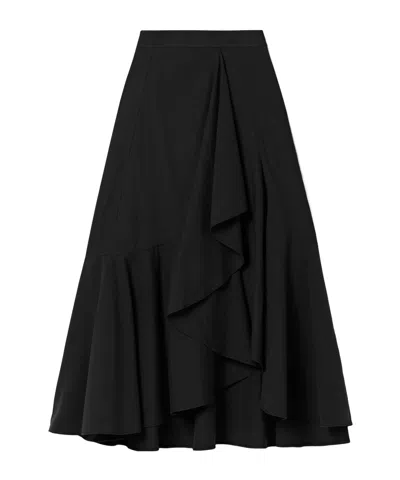 Ulla Johnson Sabina Wrap-effect Draped Cotton And Tencel?-blend Twill Midi Skirt In Black