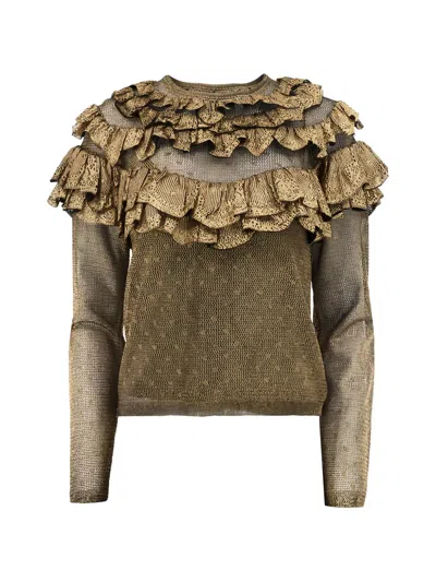 Ulla Johnson Sabine Ruffled Sweater In Brown