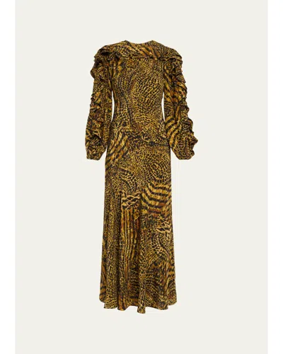 Ulla Johnson Sabrina Long-sleeve Silk Maxi Dress In Green