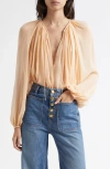 Ulla Johnson Safa Tie Neck Silk Top In Peony