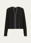 Ulla Johnson Safi Split-neck Topstitched Blouse In Noir