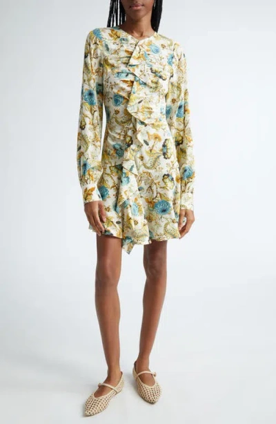 Ulla Johnson Salima Ruffle Long Sleeve Silk Minidress In Flora