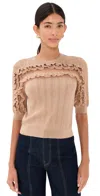 Ulla Johnson Salima Short Sleeve Knit Camel Melange In Gold