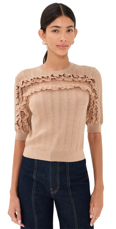 ULLA JOHNSON SALIMA SHORT SLEEVE KNIT CAMEL MELANGE
