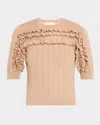Ulla Johnson Salima Short Sleeve Knit Camel Melange In Brown