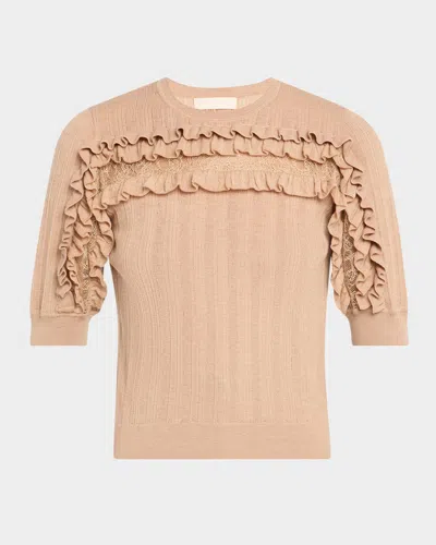ULLA JOHNSON SALIMA SHORT-SLEEVE KNIT SHIRT