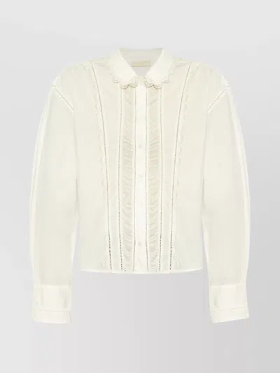 Ulla Johnson Samira Lace Trim Blouse With Pleats And Scalloped Edges In Neutral