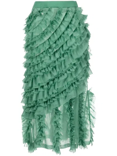 Ulla Johnson Sarafina Chiffon Ruffle Midi Skirt In Jade