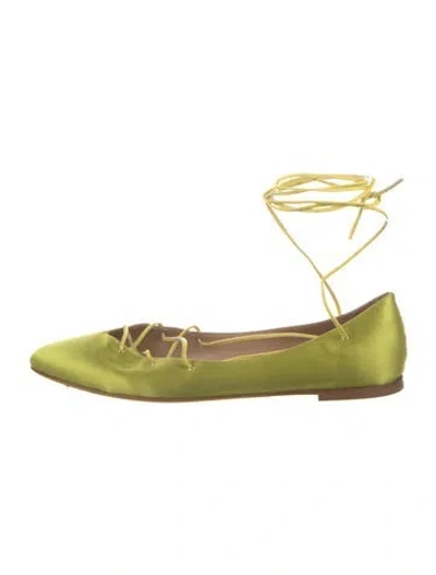 Pre-owned Ulla Johnson Satin Ballet Flats In Green