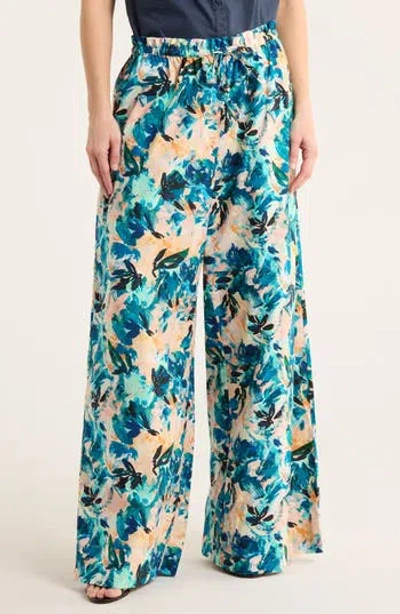 Ulla Johnson Sawyer Floral Cotton Wide Leg Pants In Blue