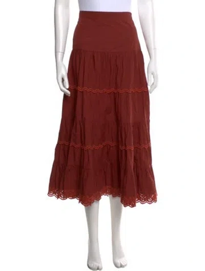Pre-owned Ulla Johnson Scalloped Accent Midi Length Skirt In Brown