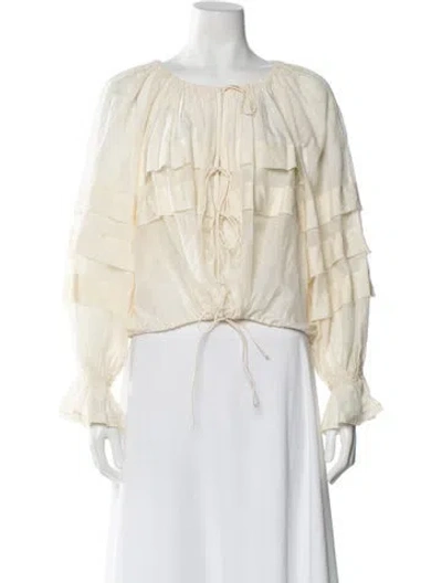 Pre-owned Ulla Johnson Scoop Neck Long Sleeve Blouse In White
