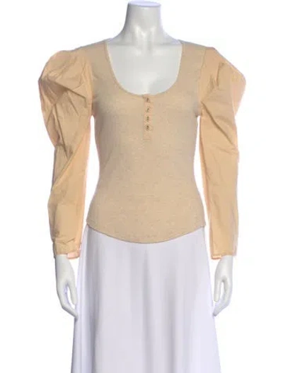 Pre-owned Ulla Johnson Scoop Neck Long Sleeve Top In Neutral
