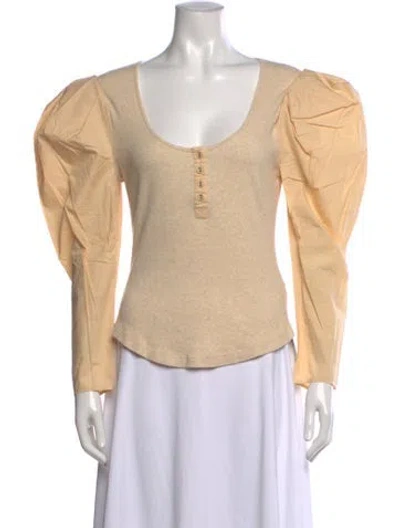 Pre-owned Ulla Johnson Scoop Neck Long Sleeve Top In Neutral
