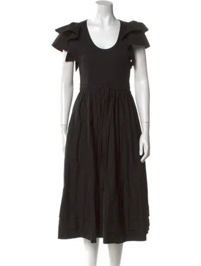 Pre-owned Ulla Johnson Scoop Neck Midi Length Dress In Black