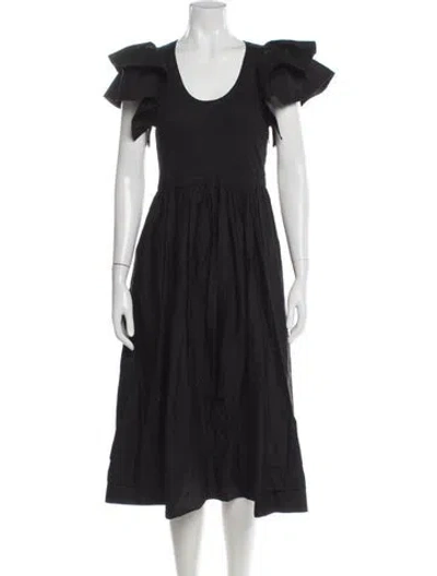 Pre-owned Ulla Johnson Scoop Neck Midi Length Dress In Black