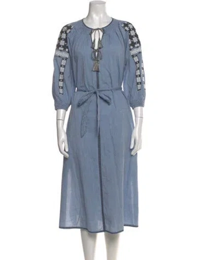 Pre-owned Ulla Johnson Scoop Neck Midi Length Dress In Blue