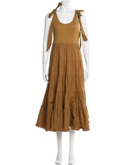 Pre-owned Ulla Johnson Scoop Neck Midi Length Dress In Brown