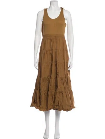 Pre-owned Ulla Johnson Scoop Neck Midi Length Dress In Brown