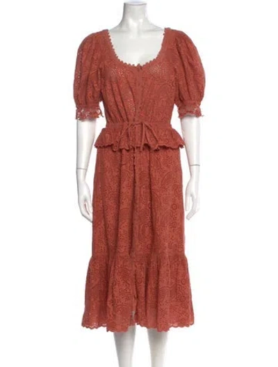 Pre-owned Ulla Johnson Scoop Neck Midi Length Dress In Orange