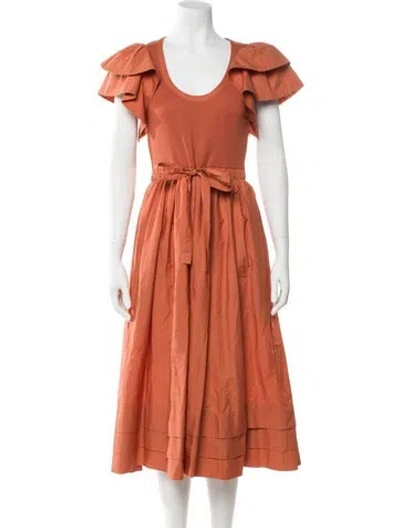 Pre-owned Ulla Johnson Scoop Neck Midi Length Dress In Orange
