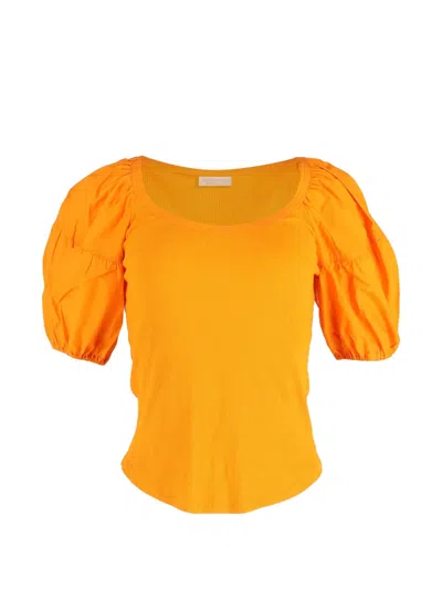 Pre-owned Ulla Johnson Scoop-neck Puff-sleeve T-shirt In Orange