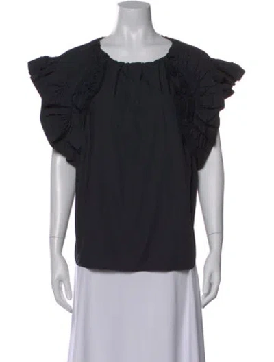 Pre-owned Ulla Johnson Scoop Neck Short Sleeve Blouse In Black