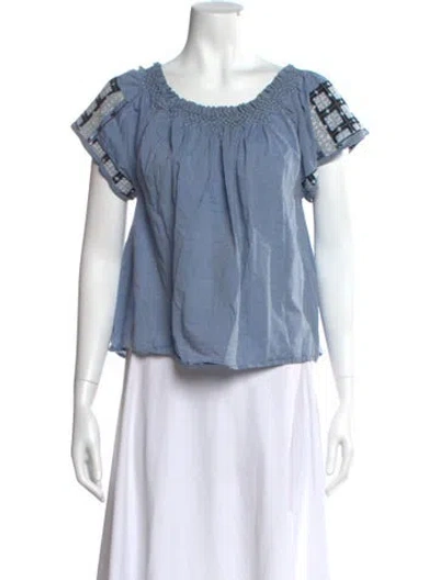 Pre-owned Ulla Johnson Scoop Neck Short Sleeve Blouse In Blue