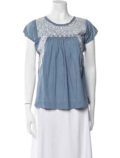 Pre-owned Ulla Johnson Scoop Neck Short Sleeve Blouse In Blue