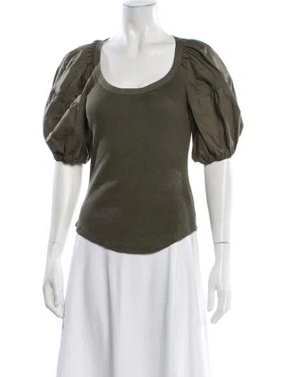 Pre-owned Ulla Johnson Scoop Neck Short Sleeve Blouse In Green