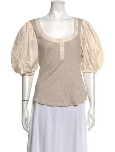 Pre-owned Ulla Johnson Scoop Neck Short Sleeve Blouse In Neutrals
