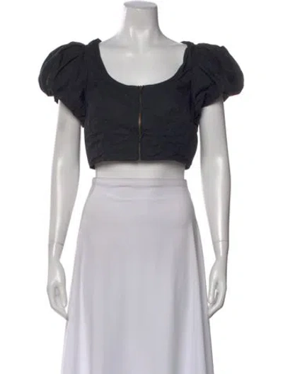 Pre-owned Ulla Johnson Scoop Neck Short Sleeve Crop Top In Black