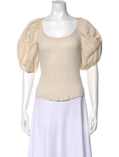 Pre-owned Ulla Johnson Scoop Neck Short Sleeve Crop Top In Neutral