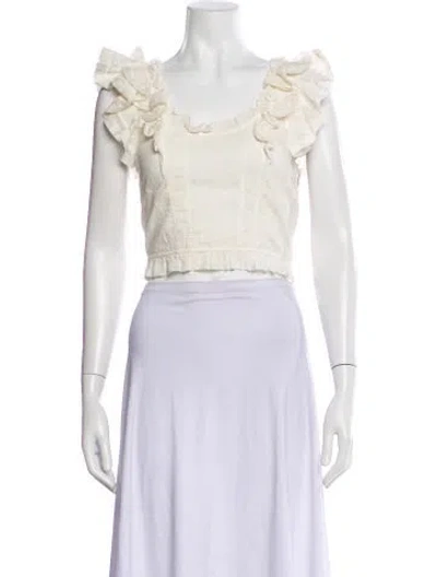 Pre-owned Ulla Johnson Scoop Neck Sleeveless Crop Top In White