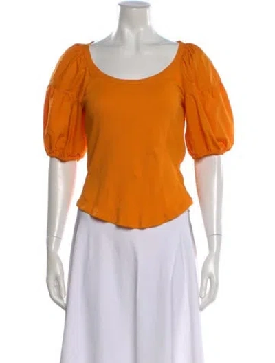 Pre-owned Ulla Johnson Scoop Neck Three-quarter Sleeve T-shirt In Orange