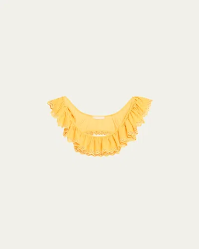 Ulla Johnson Selena Embroidered Flutter Bikini Top In Canary