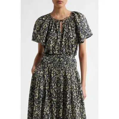 Ulla Johnson Lyria Flutter-sleeve Floral Midi Dress In Raven