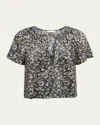 Ulla Johnson Sena Printed Short-sleeve Top In Raven