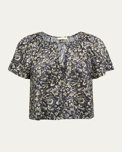Ulla Johnson Sena Printed Short-sleeve Top In Raven