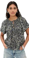 Ulla Johnson Sena Printed Short-sleeve Top In Raven