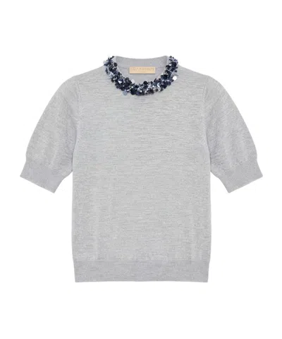 Ulla Johnson Sequined Ribbed Knit T-shirt In Gray