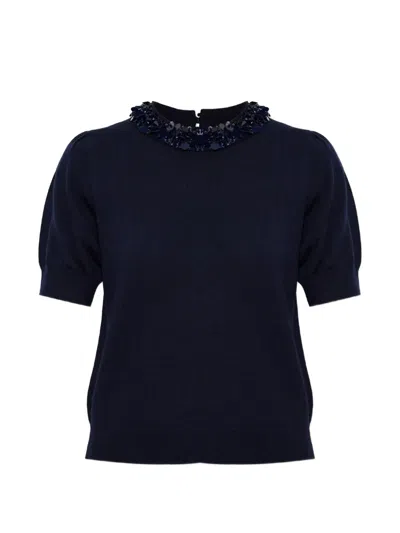 Ulla Johnson Sequin-embellished Puff-sleeve T-shirt In Blue