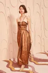 Ulla Johnson Seraphina Shirred Metallic Crinkled-taffeta Midi Dress In Copper