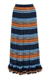 Ulla Johnson Seraphine Pleated Striped Knit Midi Skirt In Orange