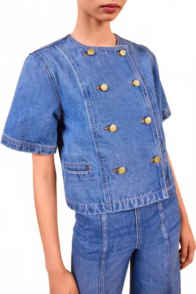 Ulla Johnson Serge Short Sleeve Denim Jacket In Danube In Blue