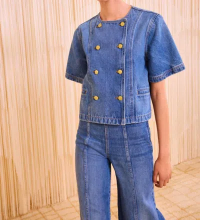 Ulla Johnson Serge Short Sleeve Jacket In Danube In Blue