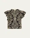 Ulla Johnson Severine Flutter Sleeve Top In Noir Flora