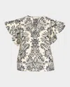 Ulla Johnson Severine Flutter Sleeve Top In Ivory Floral In Multi