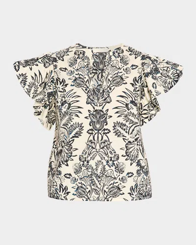 Ulla Johnson Severine Floral Flutter-sleeve Blouse In Multi