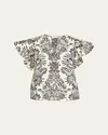 Ulla Johnson Severine Flutter Sleeve Top In Ivory Floral In Multi